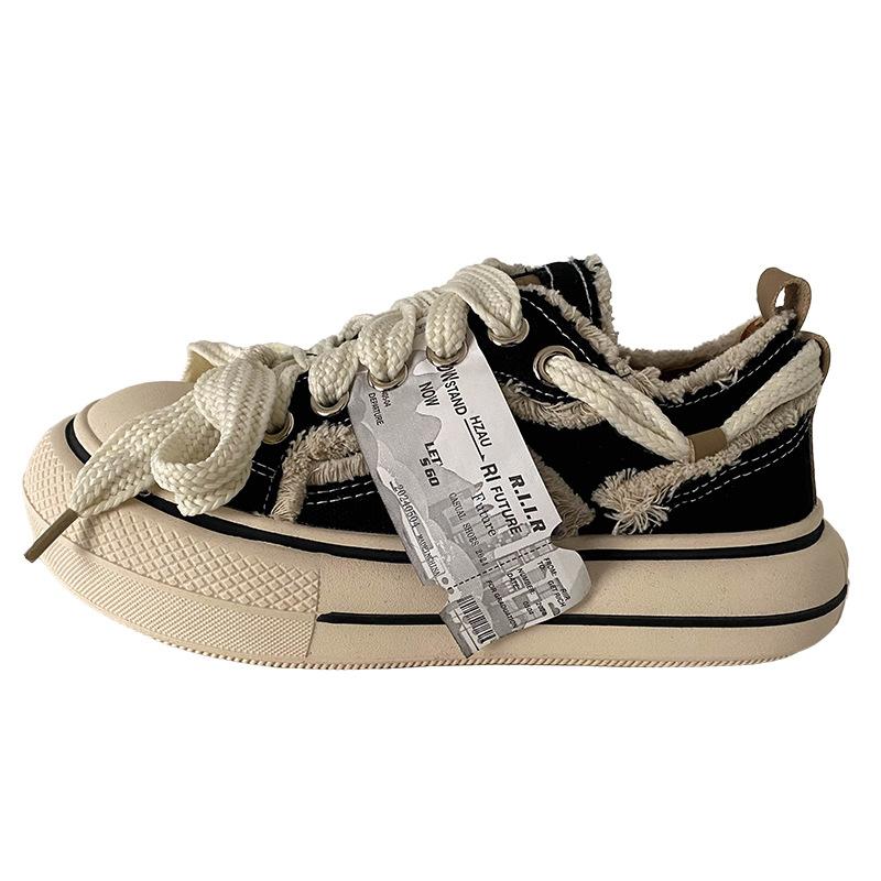 XY-A217 Latex Insole/ugly Cute Platform White Shoes Women's Shoes Big Head Board Shoes 2025 New Bread Canvas Shoes