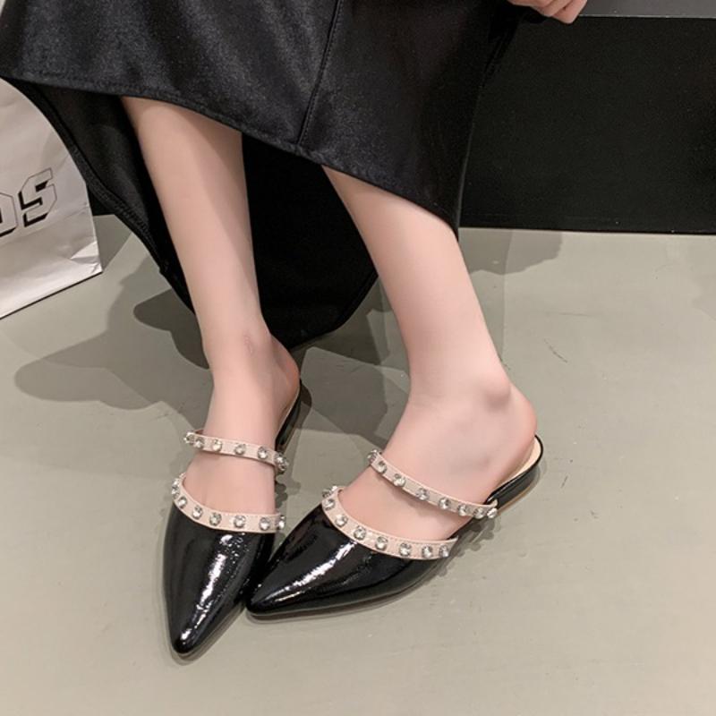2025 New Women Shoes Heeled Slippers Pointed Toe  Low Heeled Pumps Female Fashion Designer Casual Shoes  Summer Sandals