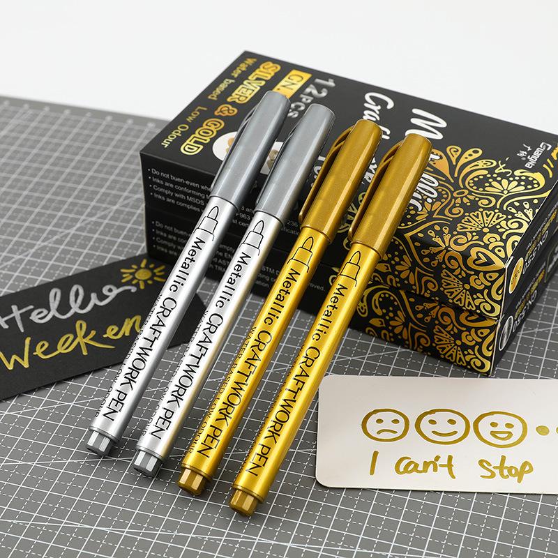 Guangna GN550 Gold & Silver Paint Pen for DIY Photo Albums & Black Cardstock Highlighting.