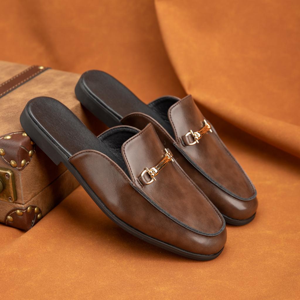 Fashion British Style Outdoor Slip On Men Half Drag Slippers Soft Comfortable Casual Leather Handmade Walking Shoes Designer Flats