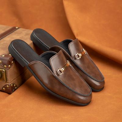 British Style Outdoor Slip On Men Half Drag Slippers Soft Comfortable Casual Leather Handmade Walking Shoes Designer Flats