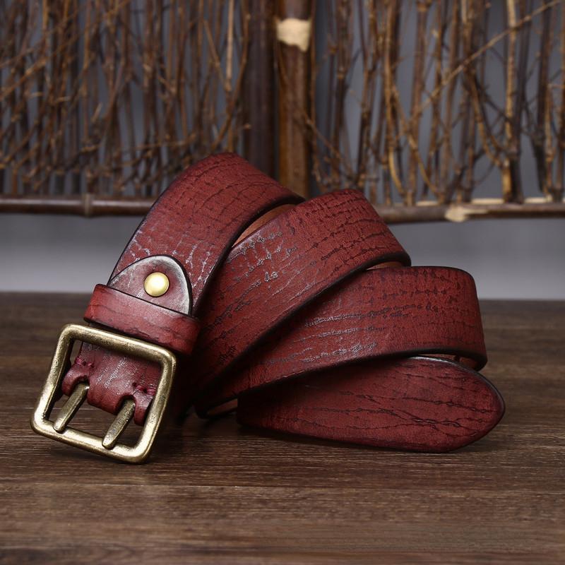 Cureaua Bărbați în stil coreean, retro, învechit, la modă, unică, cu ac dublu, din alamă, cu cataramă, din piele naturală, din piele de vacă pură.