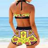Costum de baie din două piese pentru femei Costum de baie Costum de plajă Set de bikini cu talie înaltă cu șalter cu imprimeu tribal