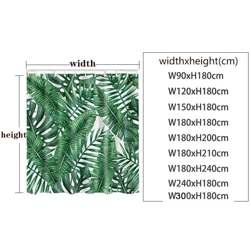 Tropical Green Plant Leaf Palm Cactus Shower Curtains Bathroom Curtain Frabic Waterproof Polyester Bath Curtain With Hooks
