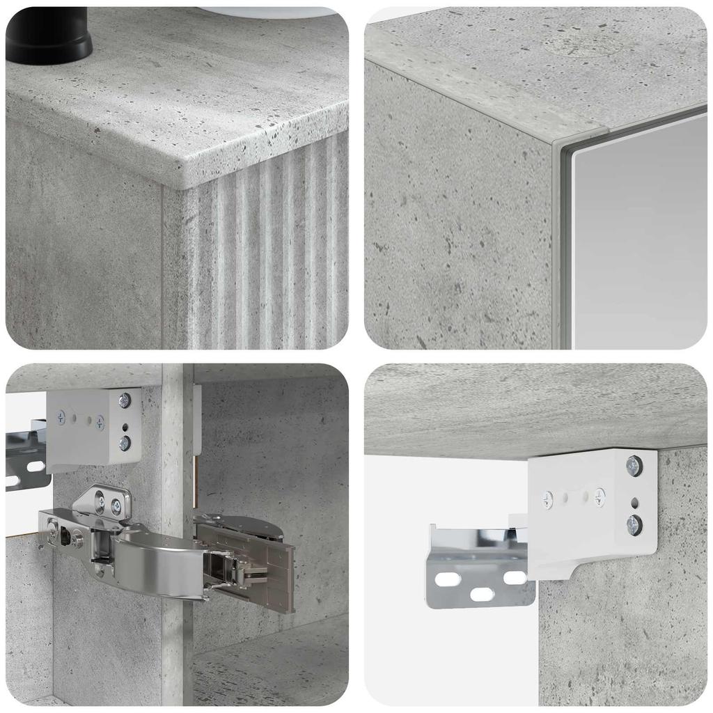 6 Piece Bathroom Furniture Set Concrete Grey Engineered Wood and Glass