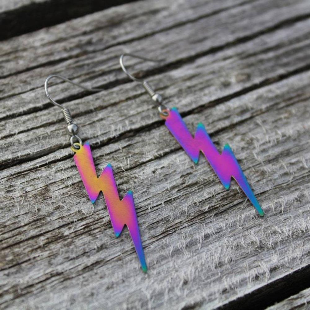 Hip Hop Punk Purple Neon Colors Lightning Stainless Steel Pendant Dangle Earrings for Women Personality Fashion Jewelry Gifts