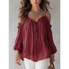 Women S Long Sleeve Blouse Ruffled Collar Loose Fit Solid Color Bohemian Style Casual Top