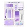 Four Candies Purple Stationery Set with Gel Pens, Correction Tape, Pastel Highlighters, Mechanical Pencil, Sticky Notes & Index Tabs - Study