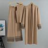 Korean Design Elegant Knitted 3 Piece Sets Women Knit Vest Sweater Long Cardigan Tops Conjuntos High Waist Wide Leg Pants Outfit