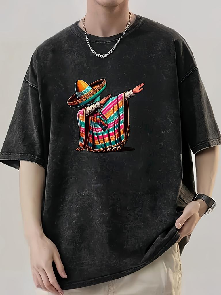 Cactus Dabbing Dance Acid Wash T-Shirt Vintage Fiesta Cinco De Mayo Oversized Streetwear Casual Tops for Men Women
