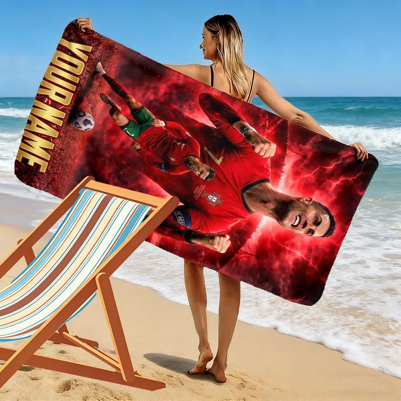 Custom Name Cristiano Ronaldo Print Beach Towel, Large Soft Quick Dry Towel for Beach Camping Swimming