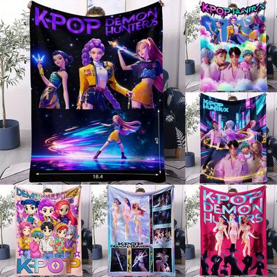 1PCS Flannel Blanket K Pop Demon Hunters Plush Throw Soft Warm Fan Gift for Home Leisure Camping Travel Multifunctional Blanket