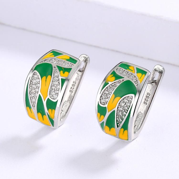 Pastoral Green Mori Enamel Zircon Earrings Women'S Elegant Stud Earrings Wedding Vacation Jewelry
