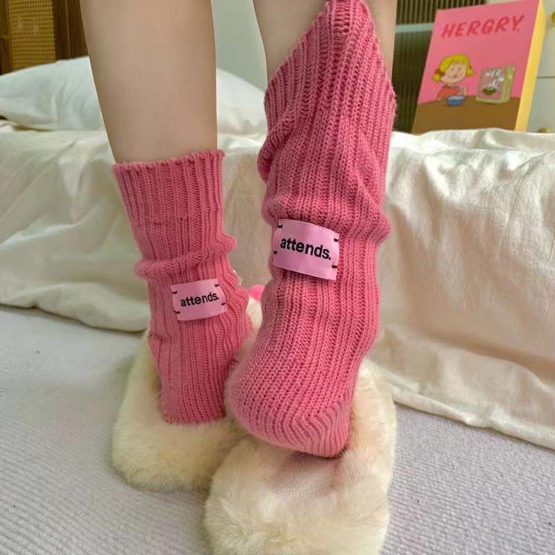 Fashion Crestar Women Middle Tube Socks Lady girls Cute Pink Label Solid Color Spring Autumn Winter Warm Socks Soft Home Mid-tube Cotton