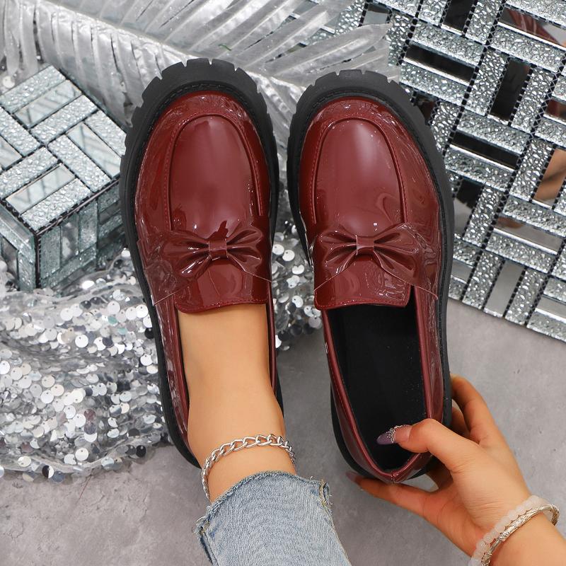 Fashion Bowknot Slip on Loafers for Women 2025 New Summer Solid Color Leather Shoes for Woman Comfort Soft Sole Platform Loafers