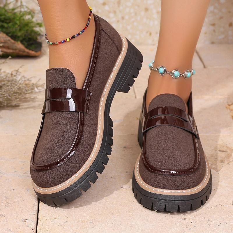 New small leather shoes women's spring and autumn fashion versatile retro color matching casual thick heel thick sole single