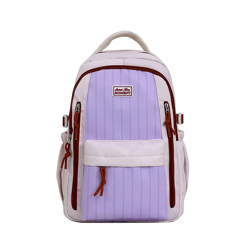 Schoolbag Female college style lightweight versatile soft girl backpack Korean version ins tree stripe junior high school travel bag