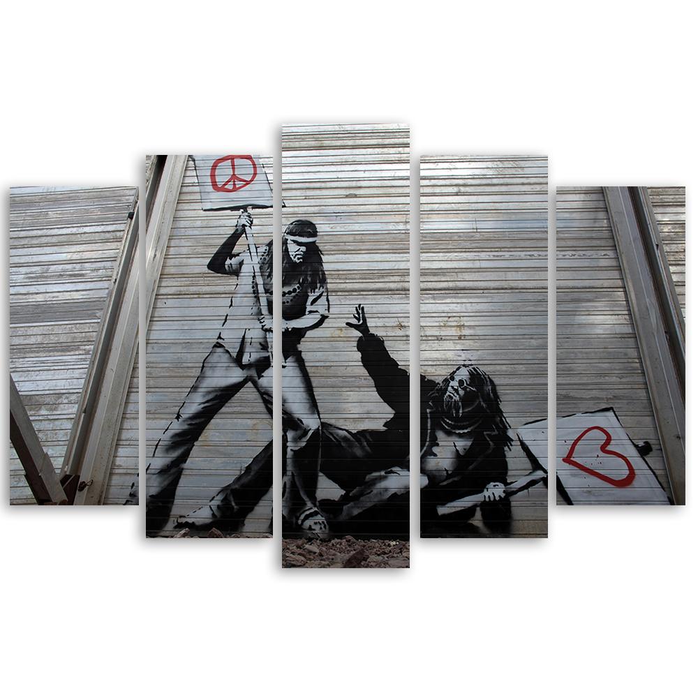 Five piece picture canvas print Banksy mural street art