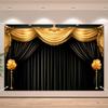Telón de Fondo Negro Dorado para Cortina Banner Escenario de Teatro Fondo Temático Decoración para Adultos Niños VIP Espectáculos Mágicos Programas de TV