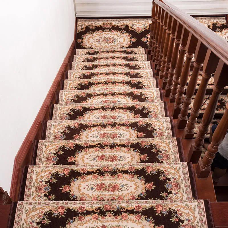 WTEMPO Vintage-Treppenteppich im europäischen Stil, fester Haushalt, nicht klebend, selbstklebend, rutschfeste Treppenmatte, Stufenpolster