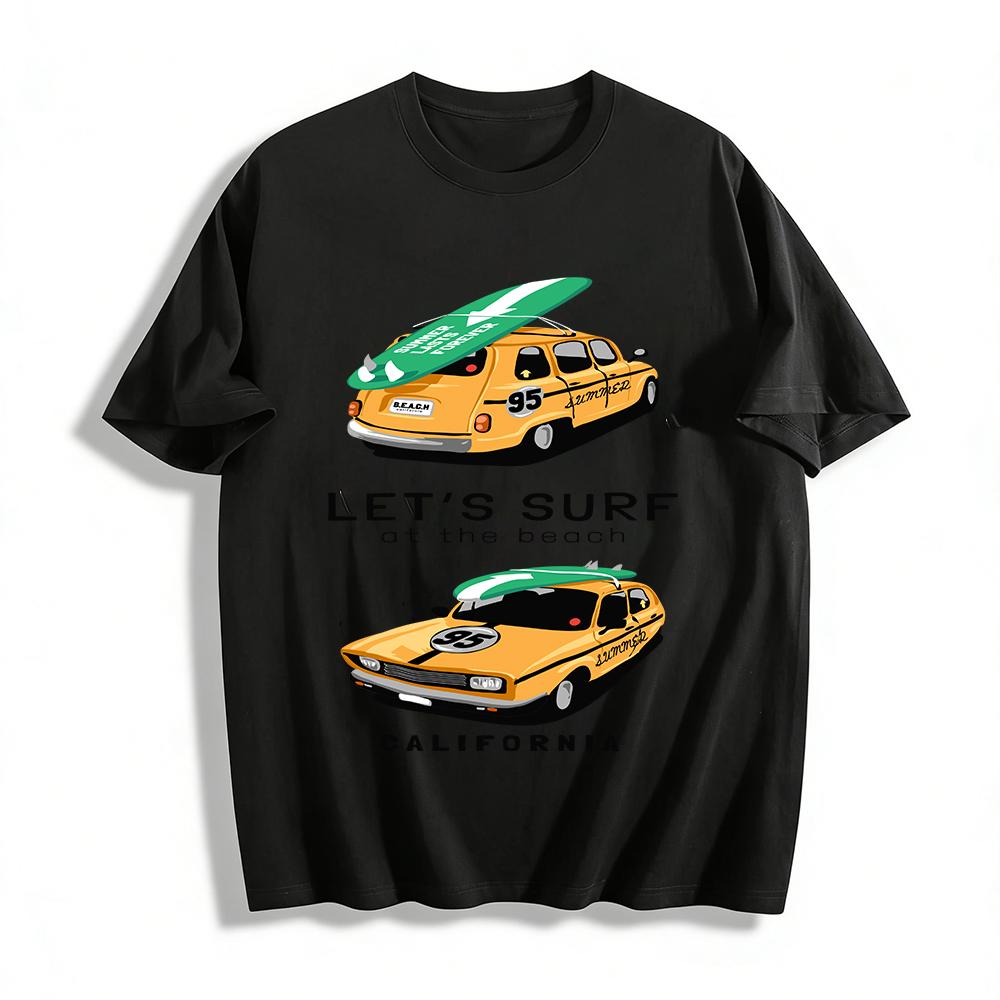 California Surf Retro Car Print Casual Vacation Unisex T-Shirt Pure cotton T-shirt XXS