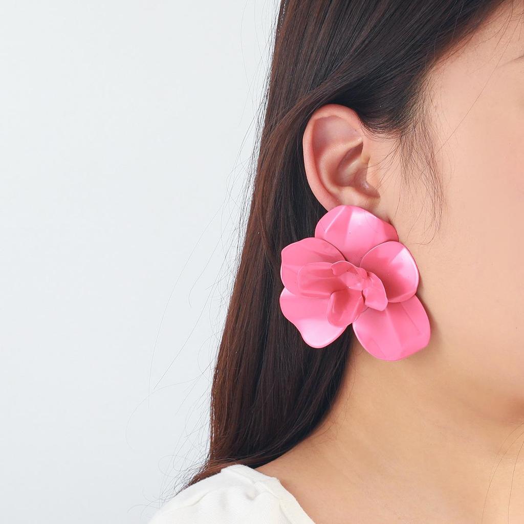 Pinkdudu Candy Color Zinc Alloy Layered Flower Stud Earrings Drip Glazing Earring Summer Jewelry PD2196