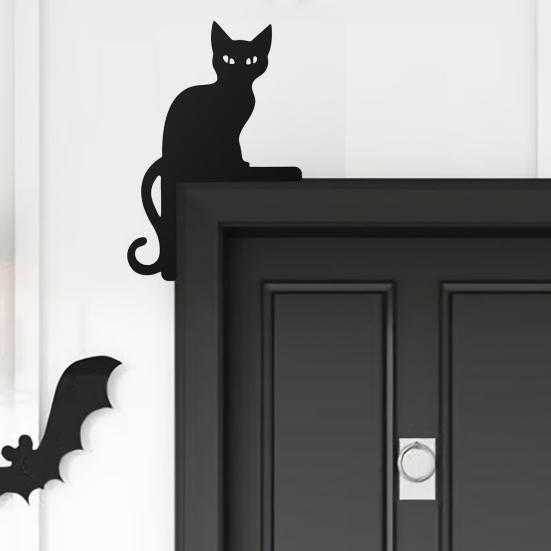 Halloween Door Corner Sign Decoration Easy Installation Door Frame Decor Ghost Black Cat Witch Hat Frame Topper Sign