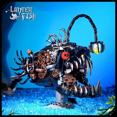 Mechanical Anglerfish Building Blocks Model Kit with LED Light Creative Assembled Display Toy Complex Construction Set for Adult