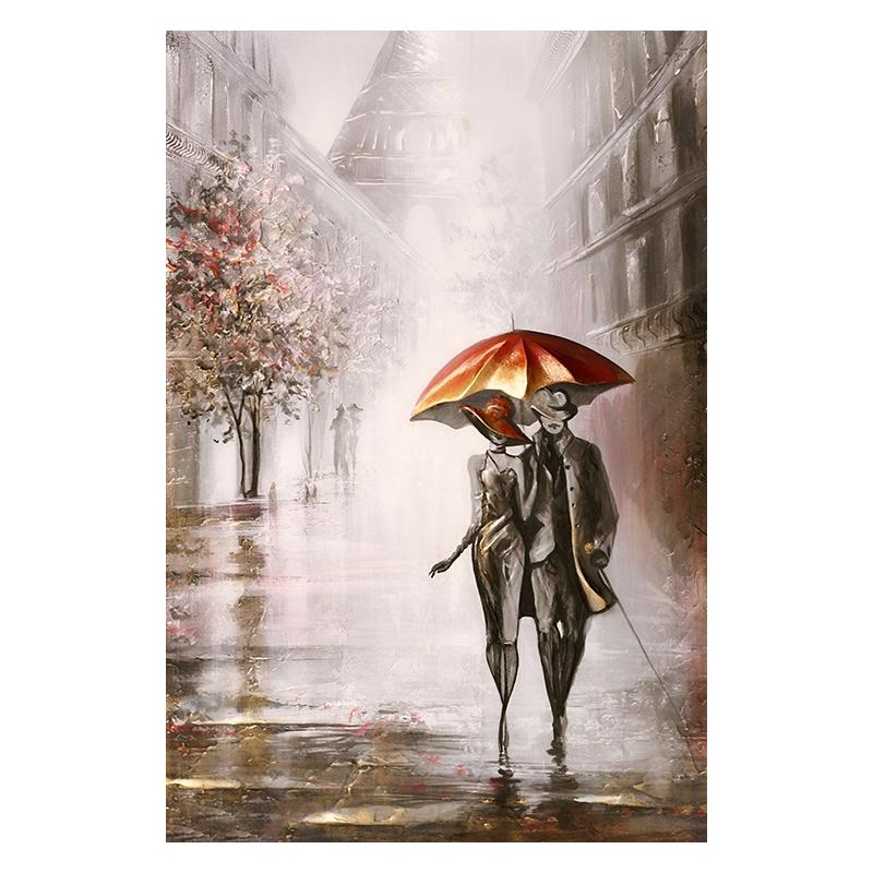 

Золотая пара с зонтиком, городской пейзаж, холст, живопись, постеры, принт, абстрактные романтические настенные художественные фотографии для комнаты, домашний декор 30x40cm No Framed