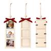Festive Tree Ornament for Photos Christmas Wooden Photo Frame Ornament, DIY Hanging Picture Holder with Reusable Holiday Ribbon Bow, Decor, Party