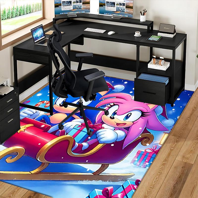1pc Sonic & Amy Christmas Edition Chair Mat, Anime Cartoon Design, Non-Slip Carpet for Office and Home Decor, Suitable for All Seasons.I046
