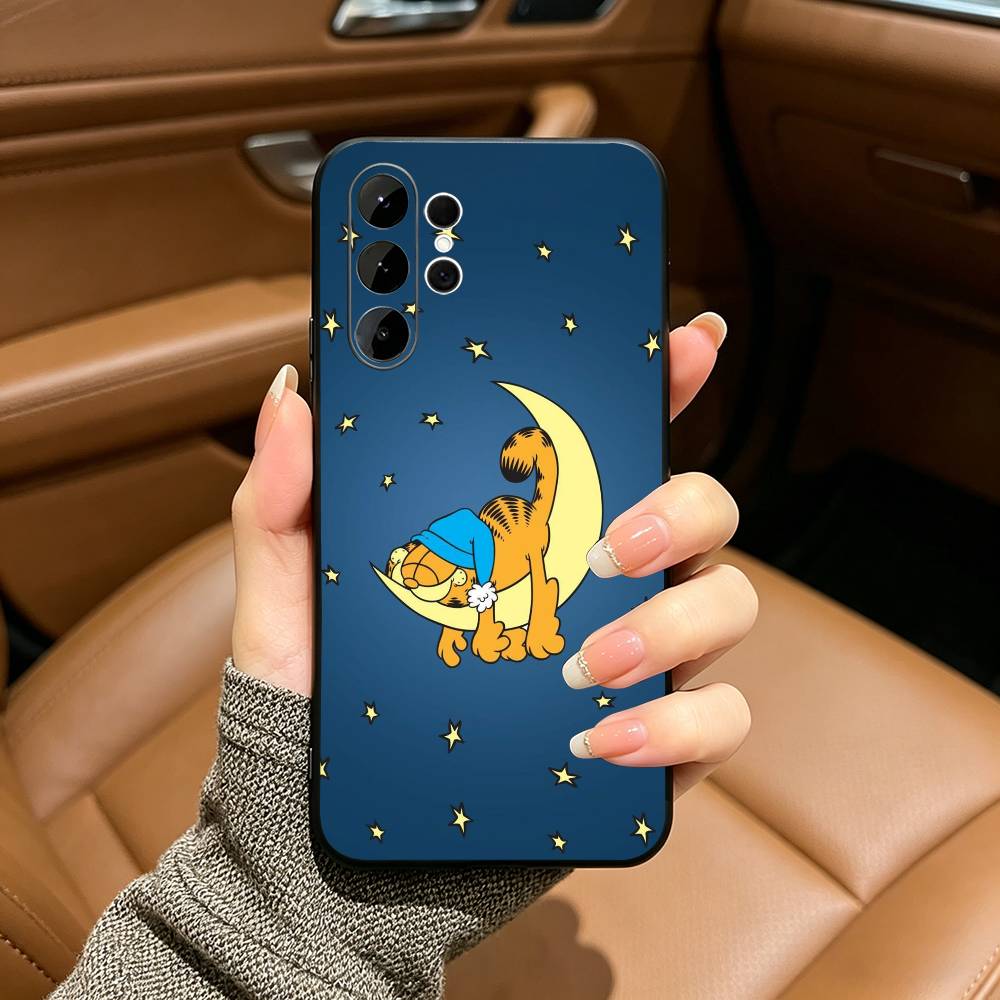G-Garfield-Classic Cartoon Soft Silicone Case for Samsung S25, S24, S21, S22, S23, S30, Ultra, S20, Plus, FE, Lite-Black