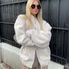 Woman Fashion Loose Gray Warm Baseball Jacket Spring Casual Oversized Bomber Jacket Girls Vintage Thick Warm Outwear