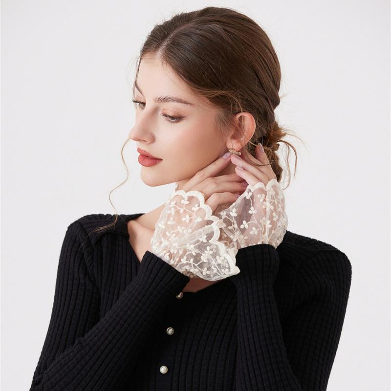 Lace Elegant Decorative Hand Sleeves Female Sweater Dress Coat Top Flare Sleeve Hollow Detachable False Cuff Ruffles Wristband