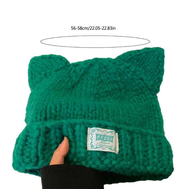 Women Winter Crochet Hat Cats Ear Knitted Hat for Girl Skiing Cycling Warm Winter Snow Hat for Christmas Present