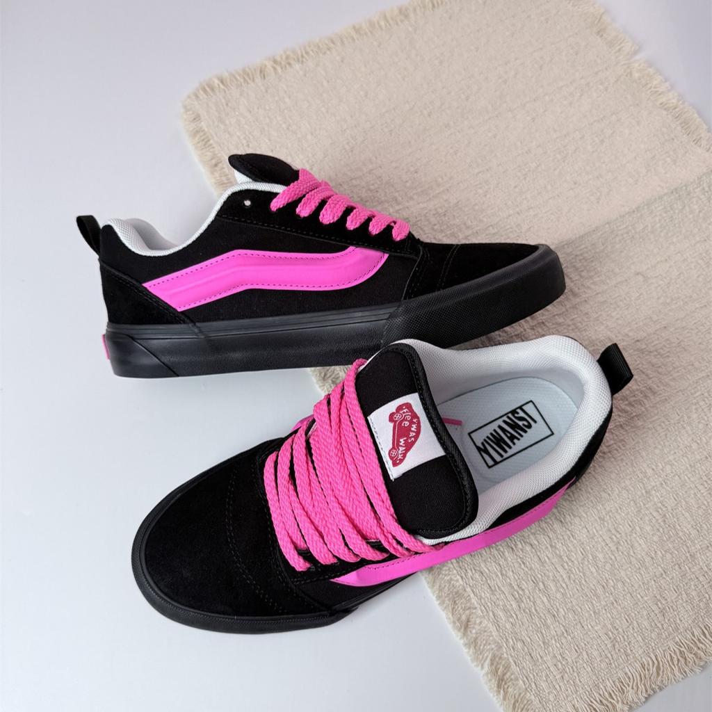 Knu skool zwart roze kleurmatching dik brood schoenen paar schoenen zwart retro casual skateboard schoenen
