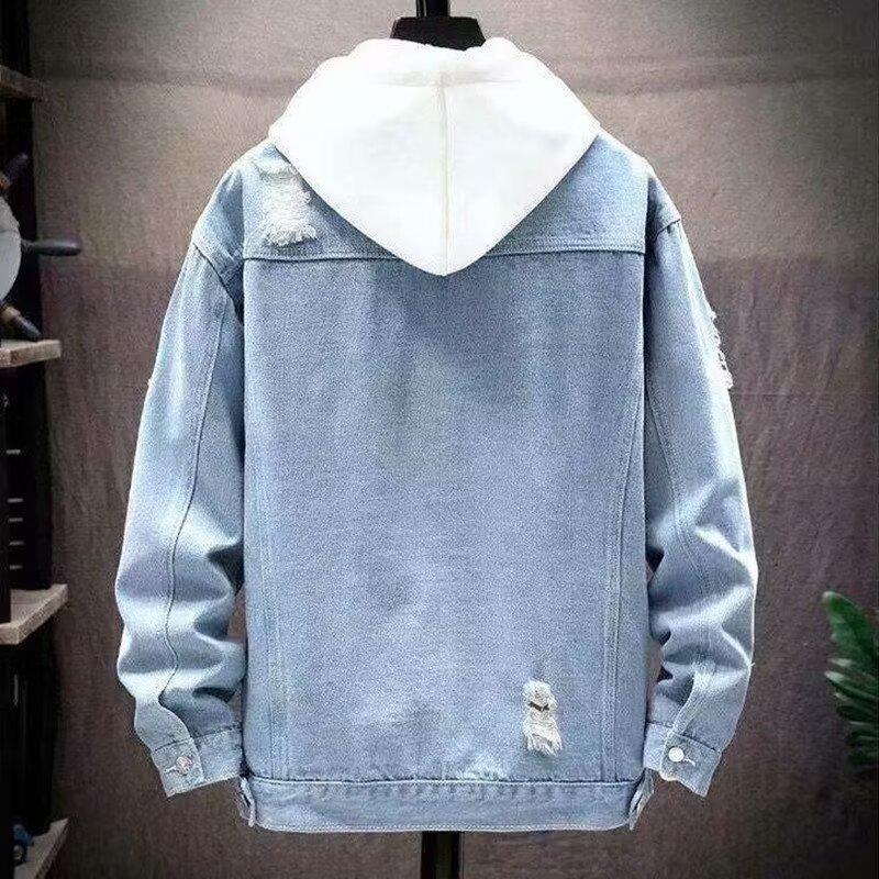 Men's Hooded Denim Jacket Plus Size Washed Casual Jacket Loose Comfortable Vintage Jacket