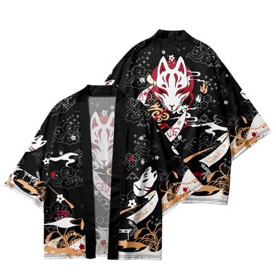 Kimono mit Fuchs-Print für Herren und Damen, Strickjacke, Haori, Yukata, japanisches Hemd, Kleidung