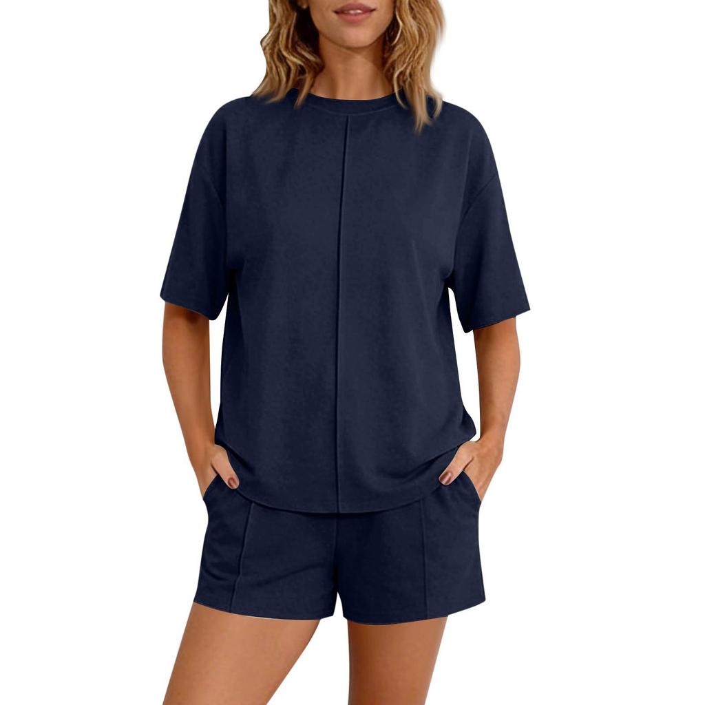 Women's 2-Piece Fashionable Casual Loose-Fit Short-Sleeve Top And Shorts Set