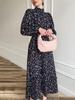 2025 Spring Loose Tie Floral Satin Long Sleeve Dress