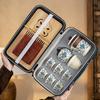 High-end new Chinese retro tea set Ru kiln twisted branch lotus ancient rhyme light luxury portable leather bag gift box enterprise printing