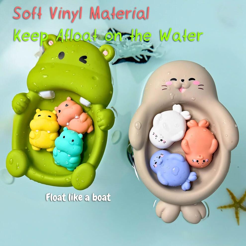Seal Family Bath Adventure Set - Soft Vinyl Mother Seal and 3 Baby Seals, No Hole Design, Safe for Kids Fun Bath Time