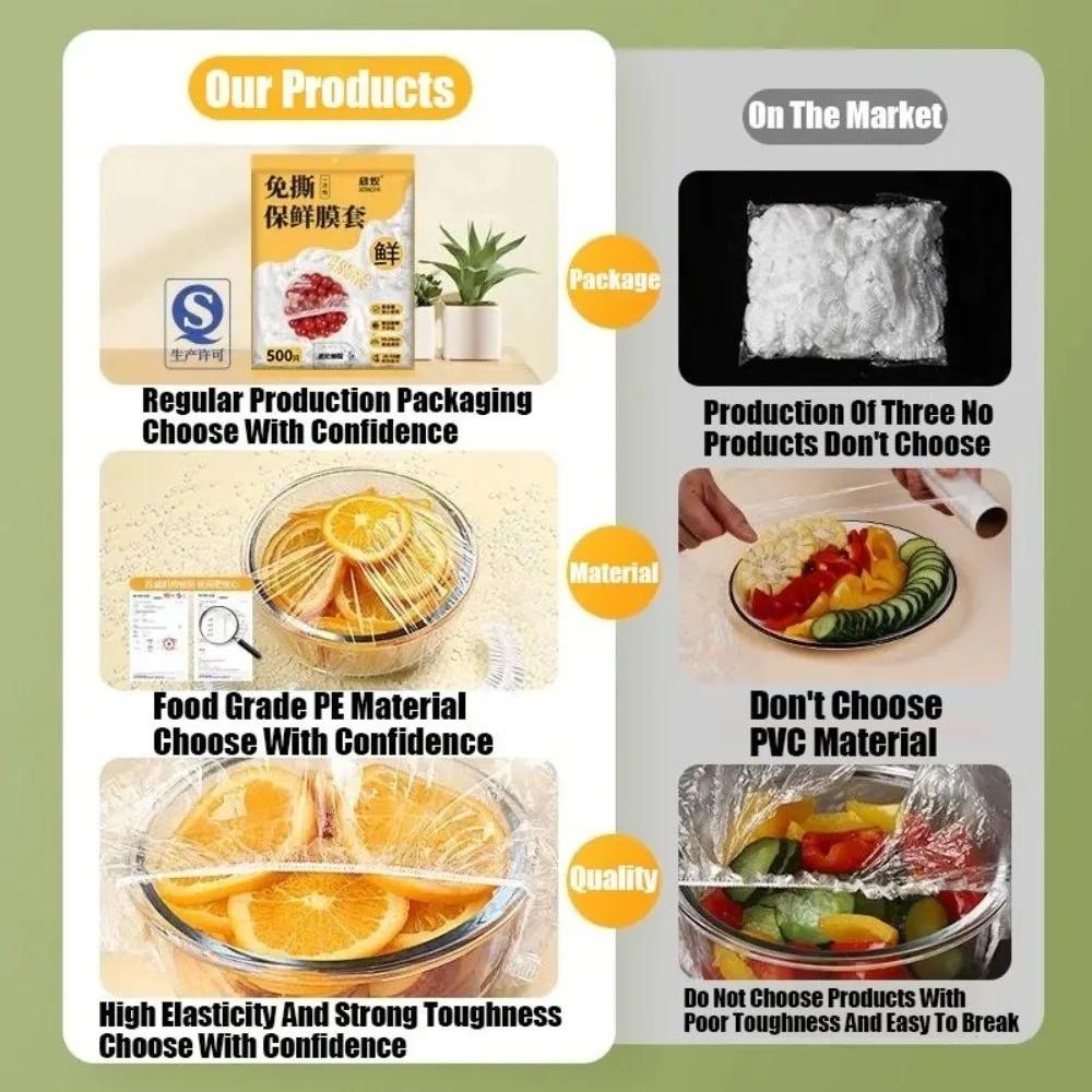 300/400/500Pcs Durable Wall-mounted Disposable Food Cover Extractable Elastic Fresh Bag Transparent PE Plastic Wrap