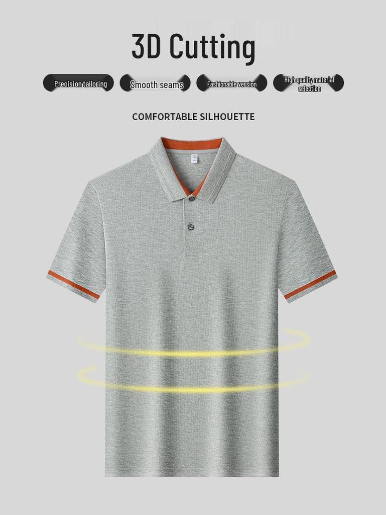 Men's Breathable Cotton Polo Shirt: Short Sleeve, Skin-Friendly, Light Business Casual, Lapel T-shirt, Versatile Base Layer Top.
