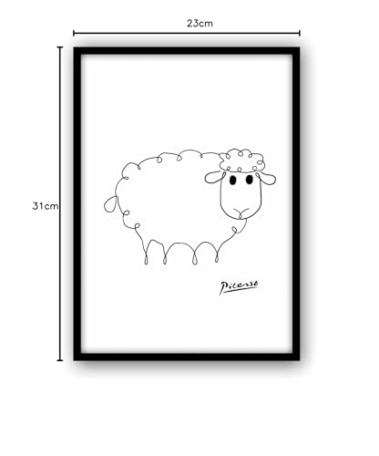 Picasso Sheep Painting, A4 Size, Framed Art Poster, Poster aoipro (Black Frame (23cm x 31cm))