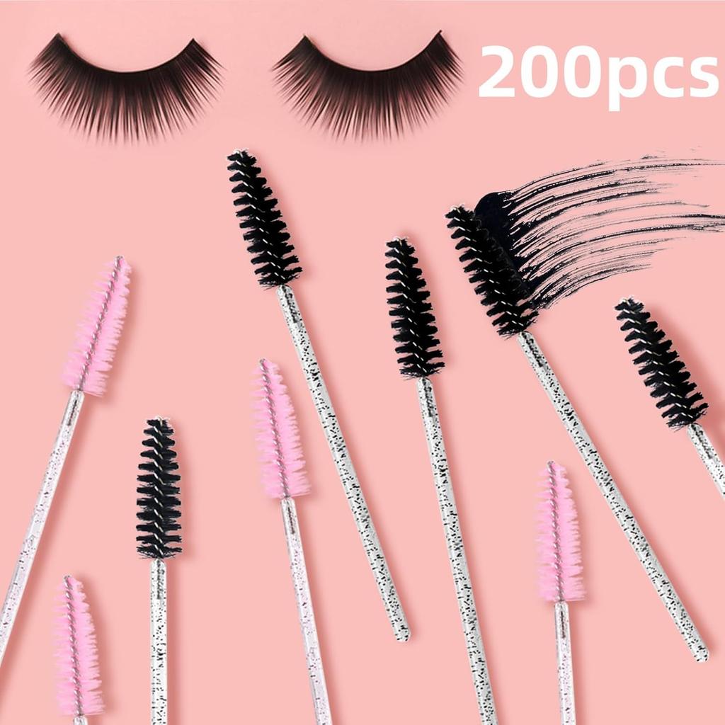 2025 Trend 200Pcs Disposable Mascara Wands -Lash Spoolies, Crystal Eyebrow Brush for Eyelash Extensions & Makeup Grooming