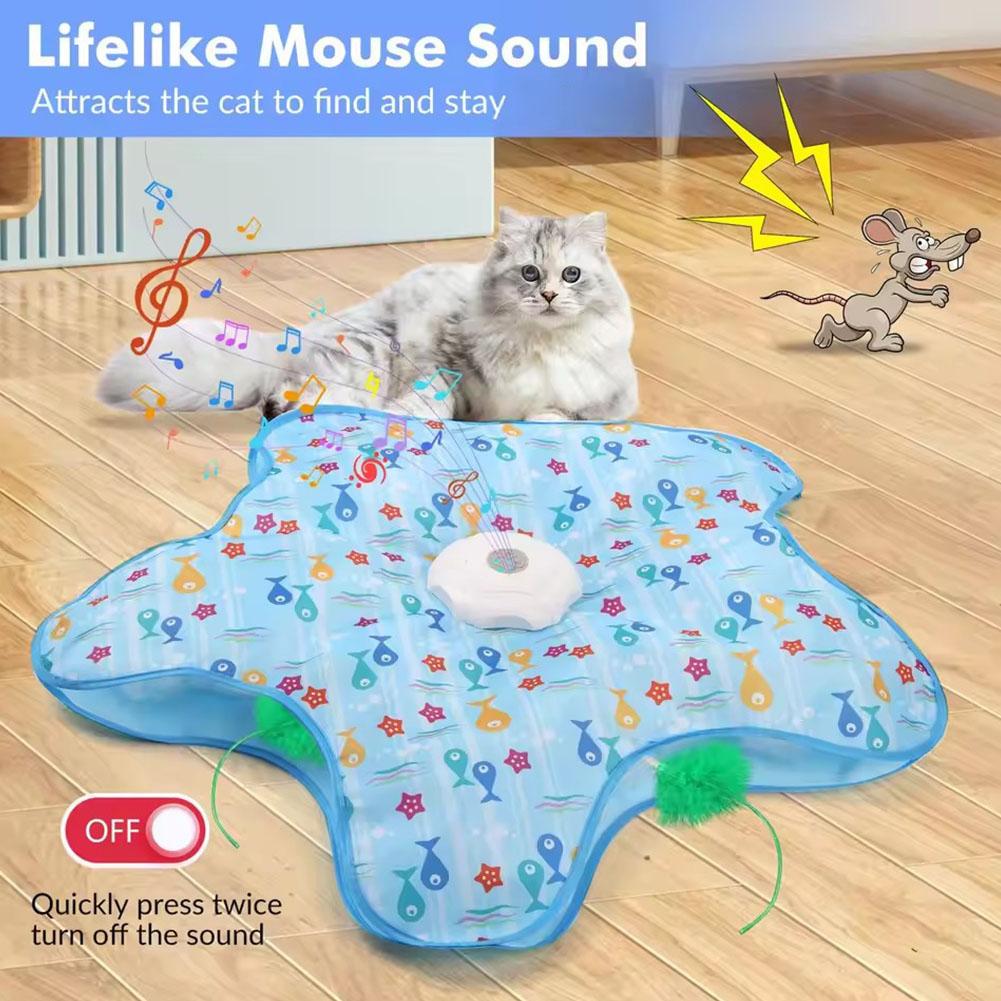 Automatic Interactive Hide and Seek Cat Teaser Toy with Mouse Squeaky Concealed Feathers, Electronic Toys for Cats & Kittens