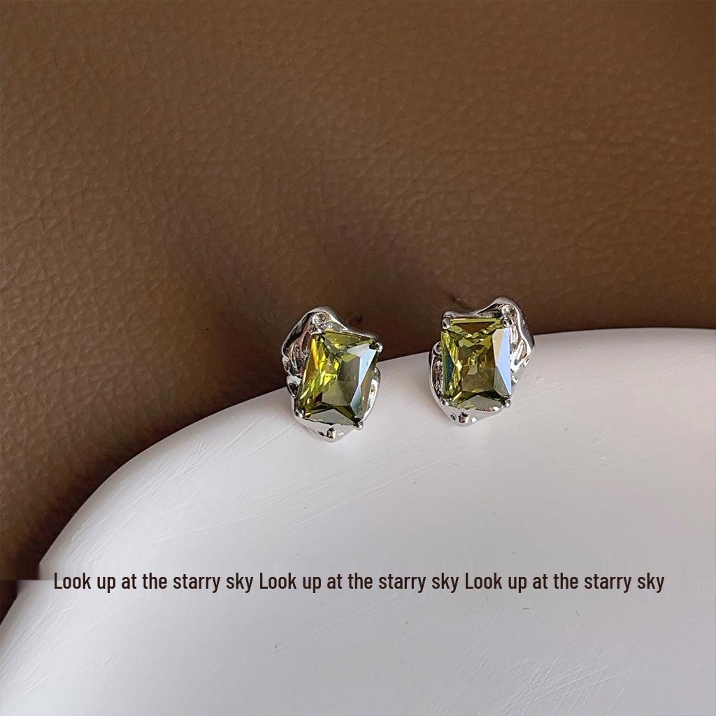 Alien Olive Zircon Sterling Silver Sweet Cool Statement Earrings