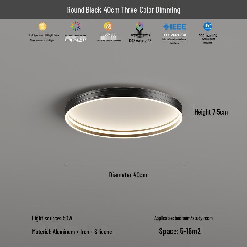 Smart Full Spectrum Ceiling Light for Living Room, Bedroom & Study - Modern Eye Protection Design Tri-color Dimmable