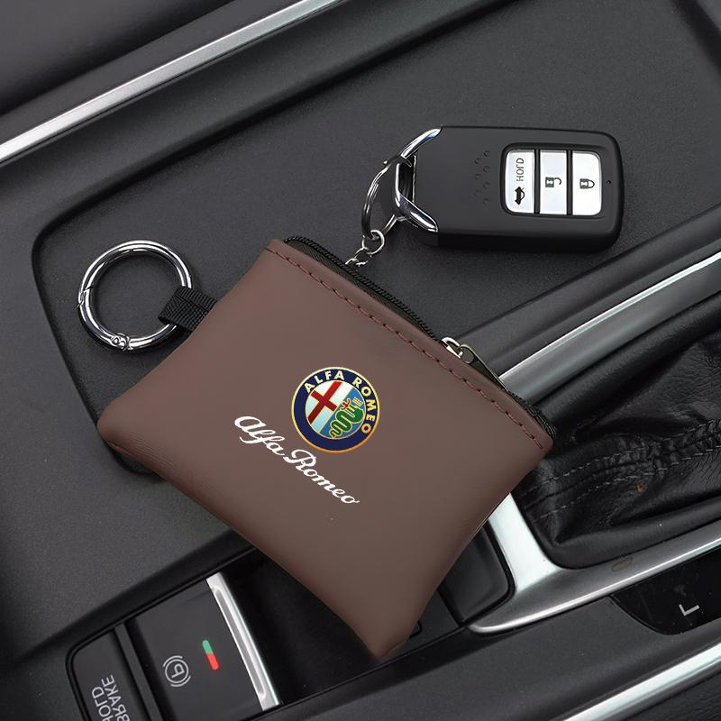 Car Leather Key Case Keychain Mini Storage Bag Auto Accessories For Alfa Romeo Giulia Stelvio Giulietta 156 159 147 Mito Tonale YY1